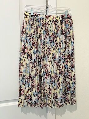 Banana Republic Pleated Midi Skirt with Blue, Pink & Burgundy